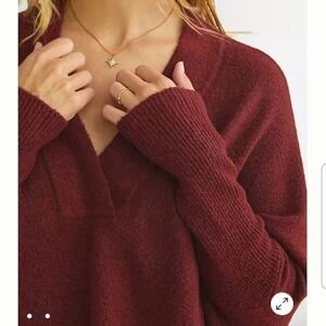 Anthropologie Pullover Sweater V Neck Knit Relaxed Fit Maroon S‎